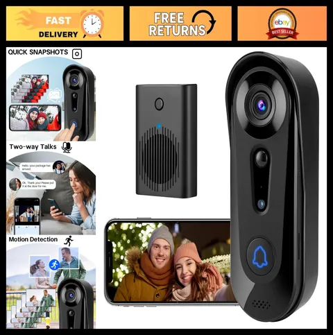Wireless Video Doorbell Camera - AI Detection, Night Vision, PIR Alerts, Weather