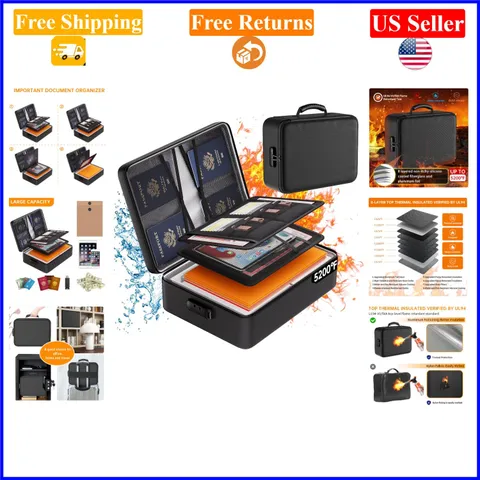 5200°F Fireproof & Water-Resistant Document Organizer with Lock, Black