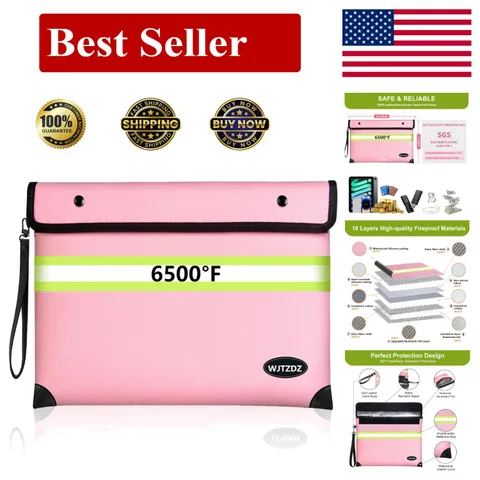 Upgraded Fireproof Money Bag10 Layers of Heat Insulated Materials6500F Firepr...