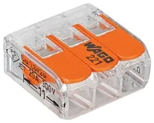 WAGO 221-413/VE00-2500 221 Series 3 Conductor AWG 24 – 12 Transparent orange