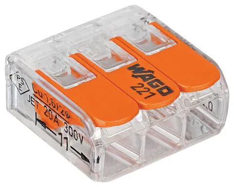 WAGO 221-413/VE00-2500 221 Series 3 Conductor AWG 24 – 12 Transparent orange