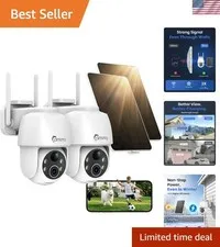 Dual Solar Security Cameras - 360° PTZ Night Vision, Alexa & Google Compatible