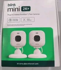 NEW 2 PACK Blink Mini 2k+ Cameras Indoor/Outdoor Plug-in 2K Video WHITE