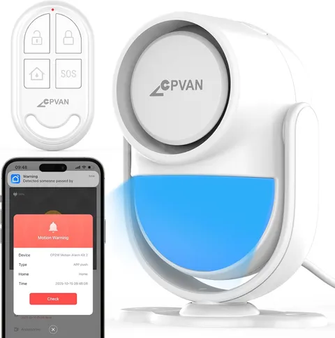 Wifi Motion Sensor Alarm, 125Db Smart PIR Detector with Phone App Alerts, Wirele