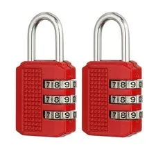 Combination Padlock (Medium, Red)(2 Pcs), 3-Digit Shackle Code Locks