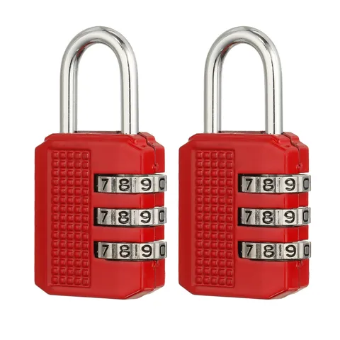 Combination Padlock (Medium, Red)(2 Pcs), 3-Digit Shackle Code Locks
