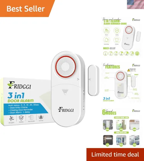 3-in-1 Alarm - Door Left Open Alarm, Chime with Delay, 0/5/10/30/60 Seconds, ...