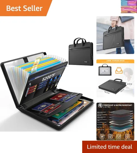 Accordion File Organizer,5200℉ Fireproof Document Organizer with 13 Pockets,P...
