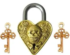 Handmade Vintage Style Rare Pirate Heart Shape Brass Padlock with Keys