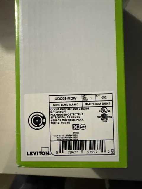 Leviton ODC05-MDW ODC Series 500 Sq. Ft. Multi-Technology  Sensor,