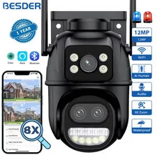 12MP Wifi Camera PTZ 8X Digital Zoom Dual Screen Color Night Vision Outdoor Secu