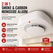 2 in 1 Smoke & Carbon Monoxide Detector CO Alarm Battery Powered Home Safety