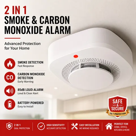 2 in 1 Smoke & Carbon Monoxide Detector CO Alarm Battery Powered Home Safety