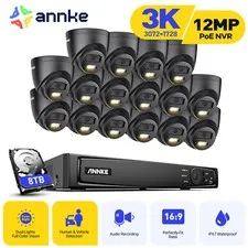 ANNKE 8CH 16CH 12MP NVR 5MP AI Color POE Security Camera System Audio Recording