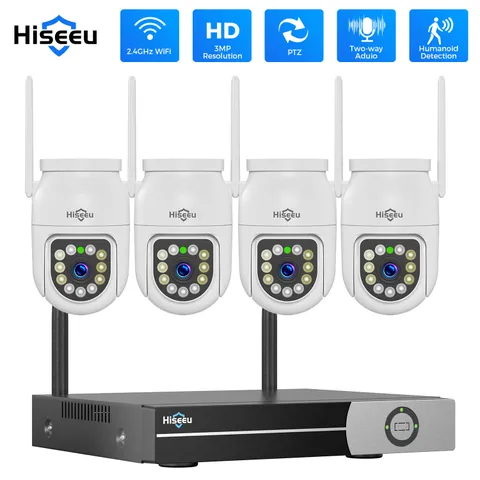 Hiseeu WiFi Security Camera System 16CH NVR 4PCS 3MP PTZ Cam CCTV 5G 500GB HDD