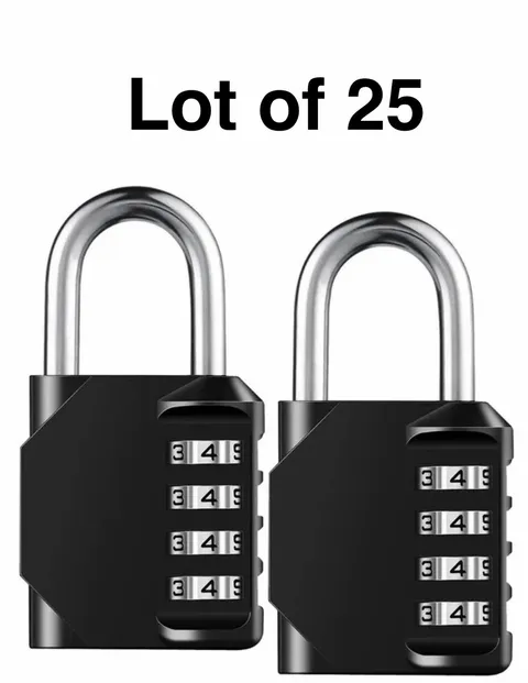 25 pc 4 Digit Combination Padlock Waterproof Heavy Duty Resettable Security Lock