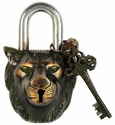 Handmade Rare Door Lock Handmade Brass Antique Padlock Lion Vintage Finish
