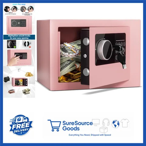 Steel Security Lock Box Digital Money Safe for Office Hotel Jewelry Cash Pink