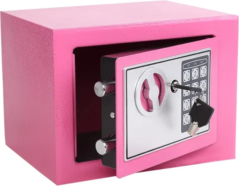 Yuanshikj Small Steel Security Safe Box with Keypad,Key;0.23 Cu Ft, Pink | Elect