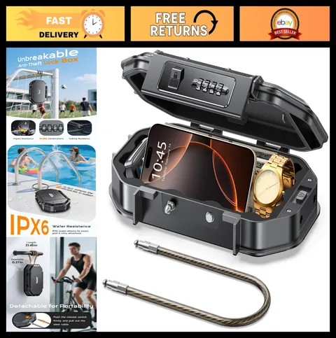 Waterproof Portable Travel Safe Lock Box - 4-Digit Anti-Theft Security Case for