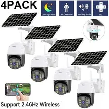 WiFi6 Wireless Security Camera Syetem Solar Battery Powered 3MP IP65 PTZ 4PACK