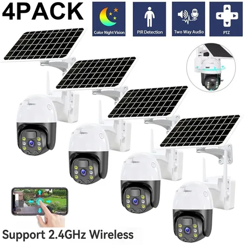 WiFi6 Wireless Security Camera Syetem Solar Battery Powered 3MP IP65 PTZ 4PACK