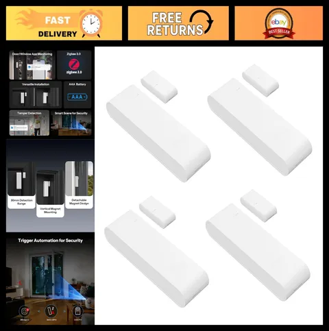 Zigbee Door Window Contact Sensor 4-Pack - Open/Close Alerts, Tamper Proof, Smar
