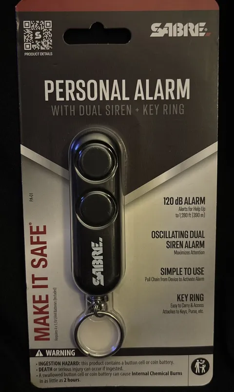 Sabre Personal Alarm Black: Safety Keychain for Ladies, Compact & Portable