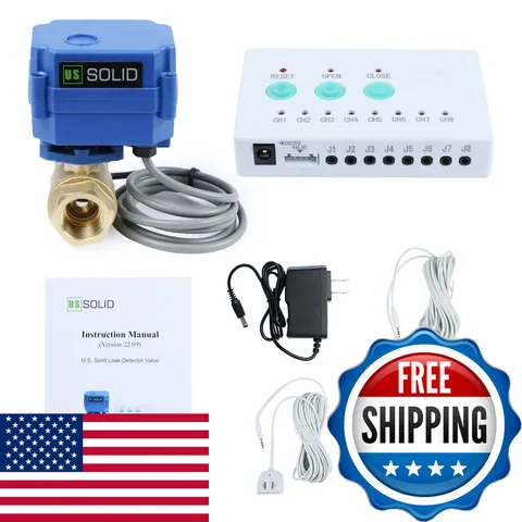 U.S. Solid Water Leak Detector Auto Shutoff Valve Sound Alarm 1/2 Motorized