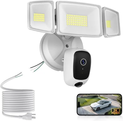 2K Outdoor Floodlight Security Camera 5500LM WiFi Motion Night Vision 20FT Cord