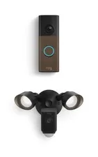 Ring Battery Doorbell Matte Mocha newest model with Floodlight Cam Plus, Black