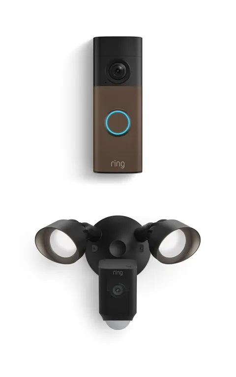 Ring Battery Doorbell Matte Mocha newest model with Floodlight Cam Plus, Black