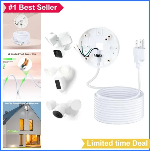 Floodlight Camera Power Cord 20ft Plug-in Mount Weatherproof ABS Plastic