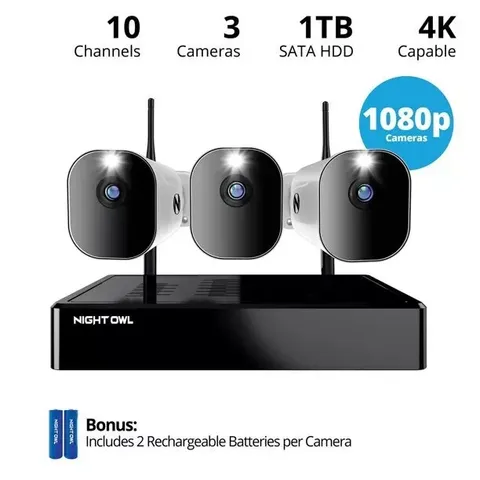 NEW Night Owl WM-8BBTWN1-32B 10 Channel Bluetooth 3 Battery 1080p HD Wire-Free