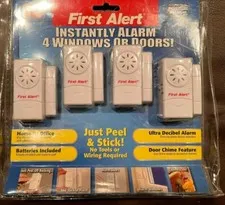 Alarm For Windows or Doors  Instantly, First Alert, Lot of 1 - 4 pack Self Stick