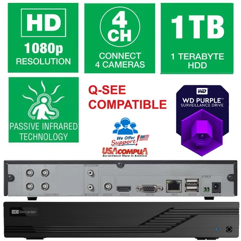 Q-See replacement 4 Channels 1080P HD ED-8004H5-D (1TB HDD) AHD-TVI-CVI-CVBS 
