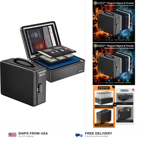 ENGPOW Fireproof Document Box, Hard Case File Box with Fireproof Zipper＆Lock,...