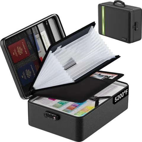 Fireproof Document Bag with Lock for Legal/Letter Files, Black | 5200℉ Firepr...