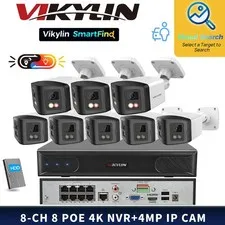 VIKYLIN SmartFind MD 8POE 8CH NVR Dual lens 180 degree 4MP IP Camera Systems Lot