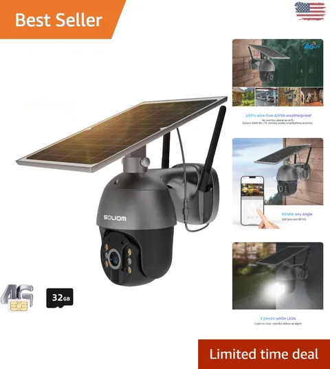 S600 Solar Powered 4G LTE Security Camera - 1080p Night Vision, Pan Tilt 360°