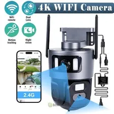 For Outdoor Wireless Camera Dual Lens 4K FHD Zoom Color IR Night Vision PTZ Cam