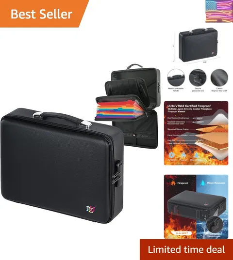 Fireproof Document Box - Hard-Shell Design Waterproof & Fireproof Document Sa...