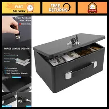 Fireproof Portable Safe Box with Key Lock & Handle - Secure Documents, Jewelry,