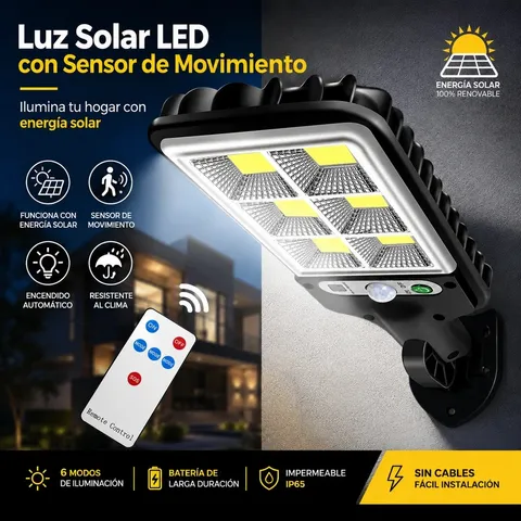 Foco Solar de 2000LM con Sensor de Movimiento – 3 Modos