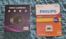 Mini Camera -Wi-Fi Wireless Camera + Phillips 64 GB UHS-1 Micro SD Card New