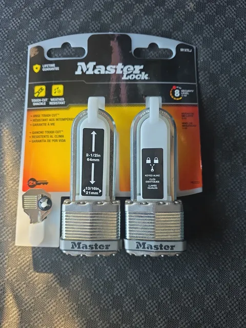 Master Lock M1XTLJ Magnum Heavy Duty Padlock with Key, 2 Pack Keyed-Alike