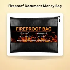 Fireproof Document Money Bag, Waterproof Zipper Pouch 10"x13.5"