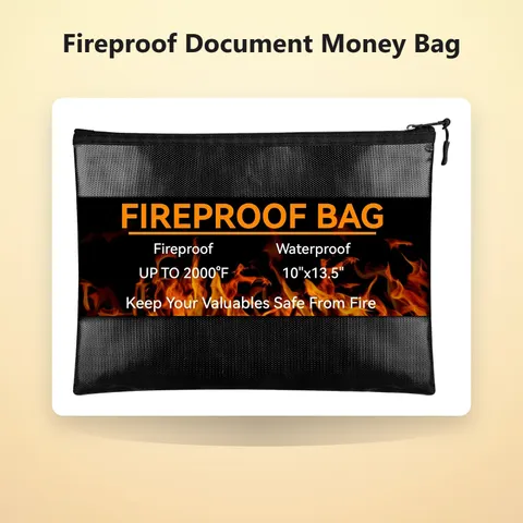 Fireproof Document Money Bag, Waterproof Zipper Pouch 10"x13.5"