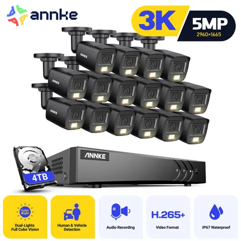 ANNKE 5MP 16CH 8CH DVR Security Camera System Color Night Vision Built in Mic AI