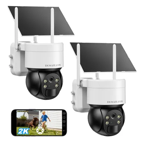 2-Pack Solar Security Cameras Wireless Outdoor, Color Night Vision